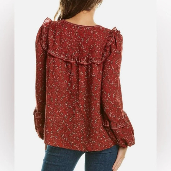 MAX STUDIO Tie Front Floral Print‎ Ruffle Blouse - Picture 2 of 10